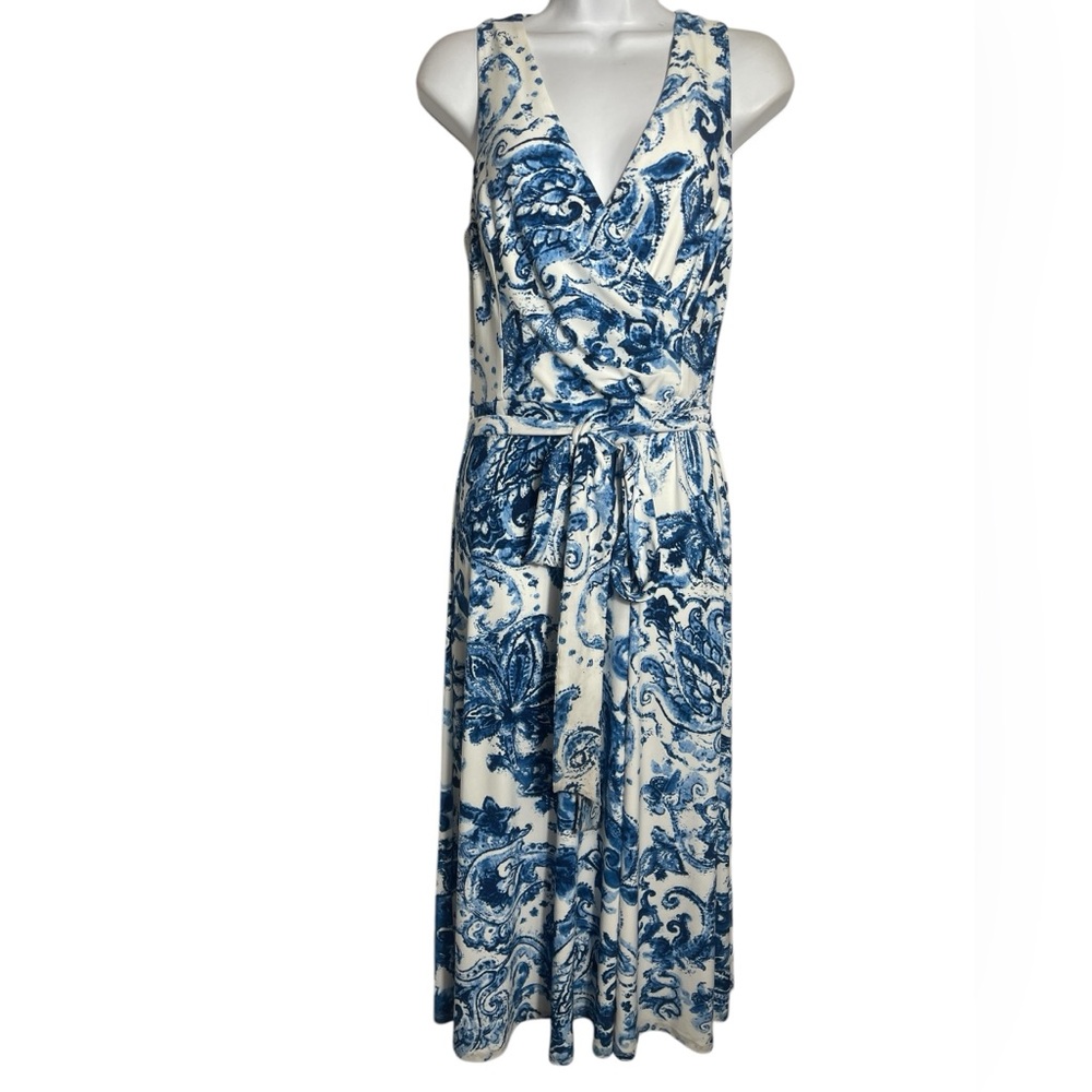 Ralph Lauren dress size 6 bright blue‎ and white summer wrap dress PERFECT 💙